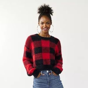 Juniors' SO Crew Neck Drop Shoulder Fuzzy Sweater